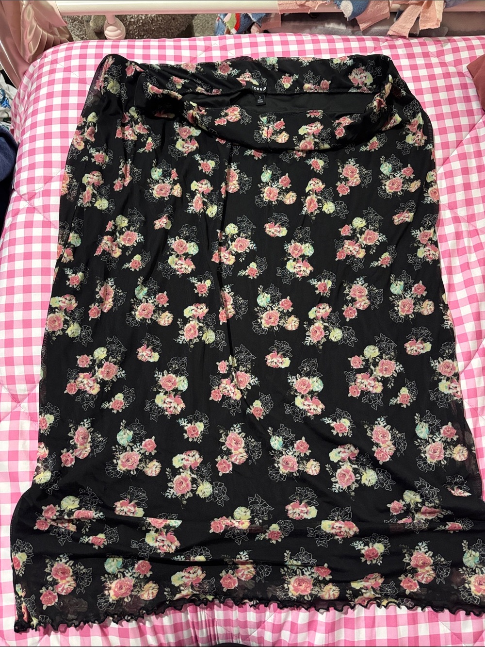 torrid Black Maxi Skirt with Pink and Green Rose Print
